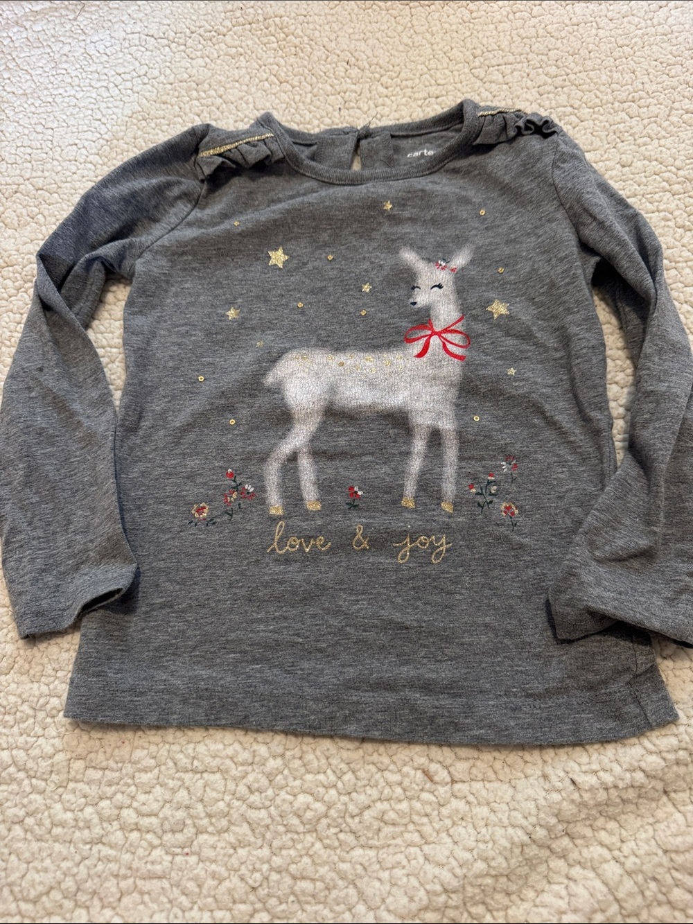 Carters Glitter Reindeer Long-sleeved holiday shirt 3T